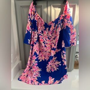 Never worn off the shoulder Lilly Pulitzer Pink and Blue XS dress